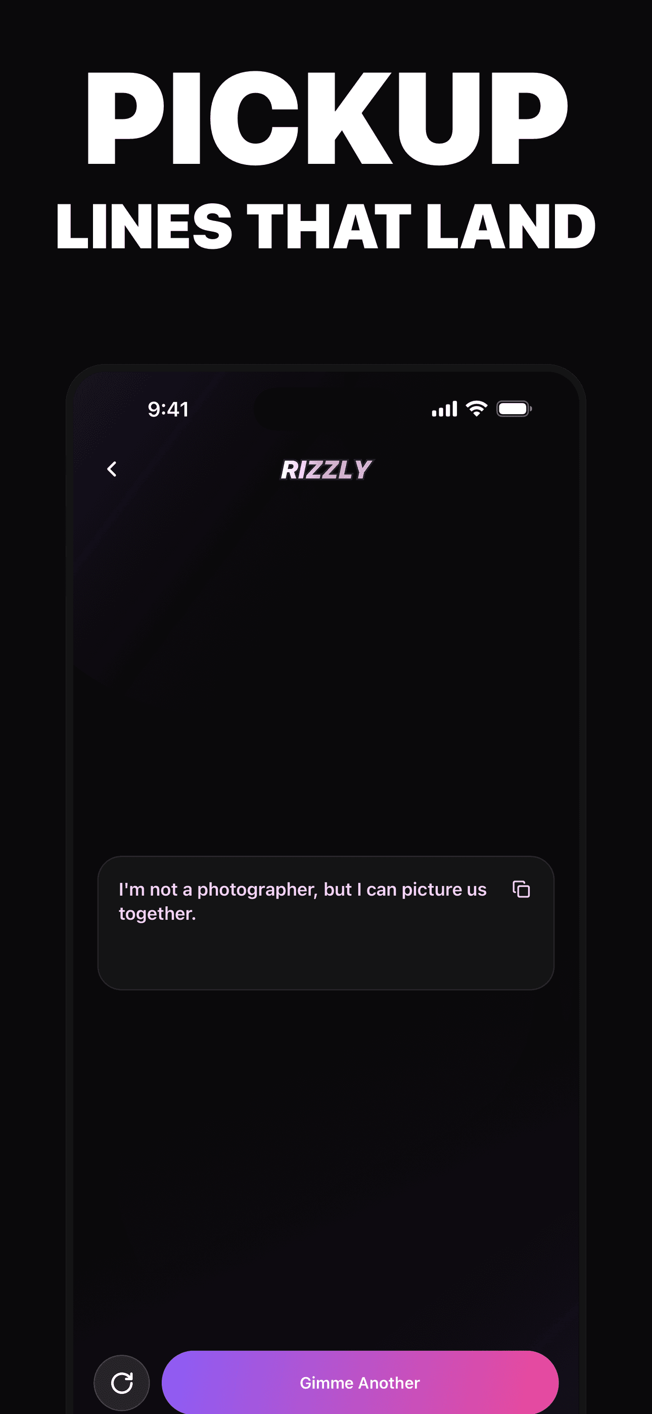 Rizzly writing a flirty pick-up line tailored to a dating profile